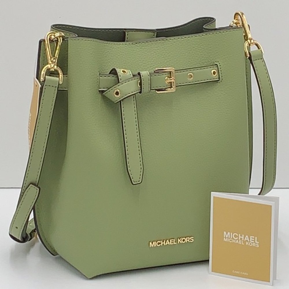 Michael Kors Emilia Small Bucket Bag Messenger Leather Light Sage - Picture 6 of 16